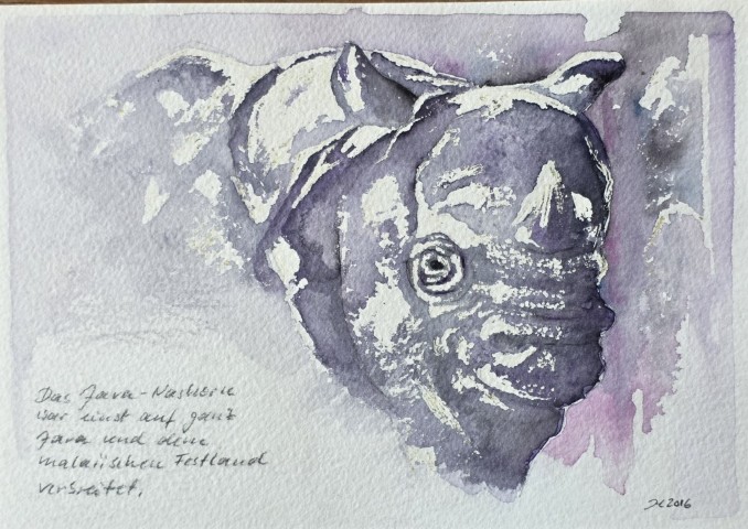 Aquarellbild  mit Nashorn vor weissem Hintergrund
